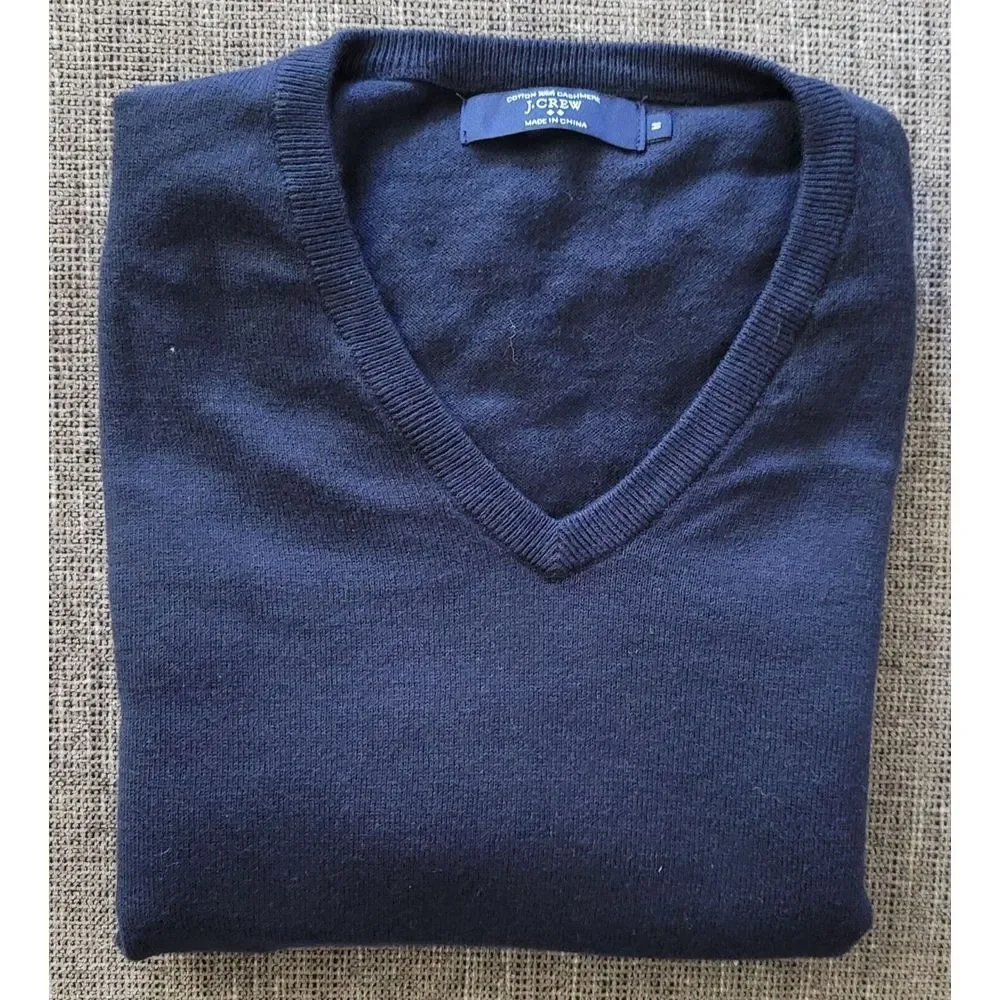 J.‎ Crew Men's Cotton Cashmere Navy Blue V-Neck Sweater Size Medium